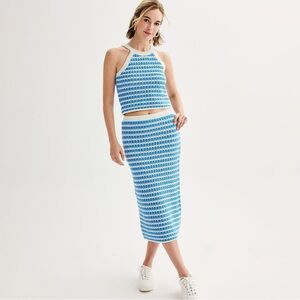REVOLVE Blue and White Patterned Skirt Set